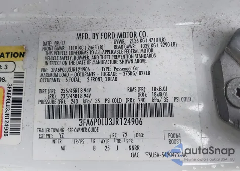 2018 Ford Fusion Hybrid Se из США, поврежденный, VIN 3FA6P0LU3JR124906